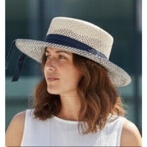 Town Talk Black White Straw Hat Band Sz Medium